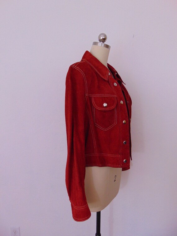 70s red suede cropped jacket size medium - image 6
