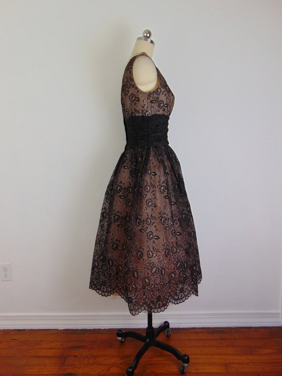 50s fit n flare flocked velvet cocktail dress siz… - image 9