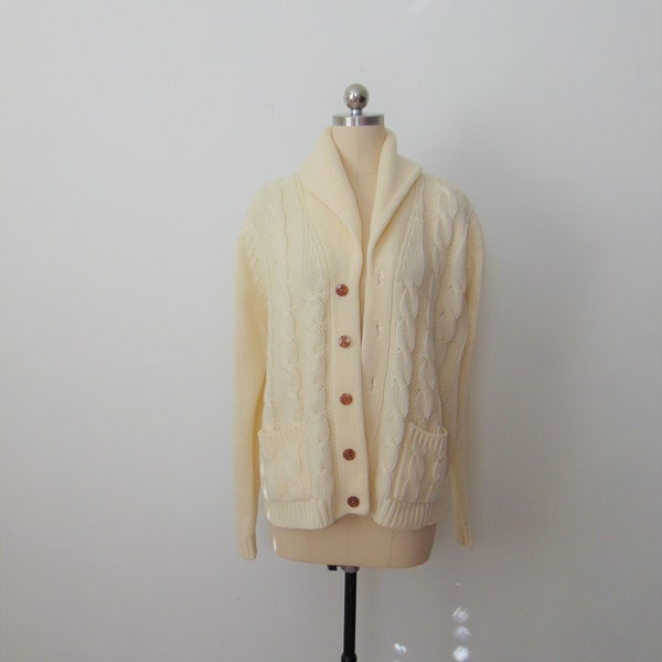 70s men's acrylic cable knit cardigan size 40 small