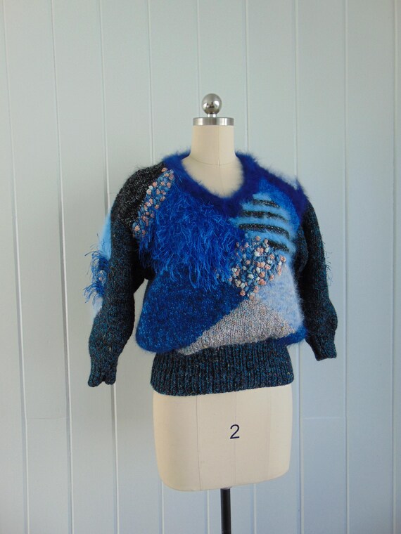 80s patchwork angora sweater size medium - image 10