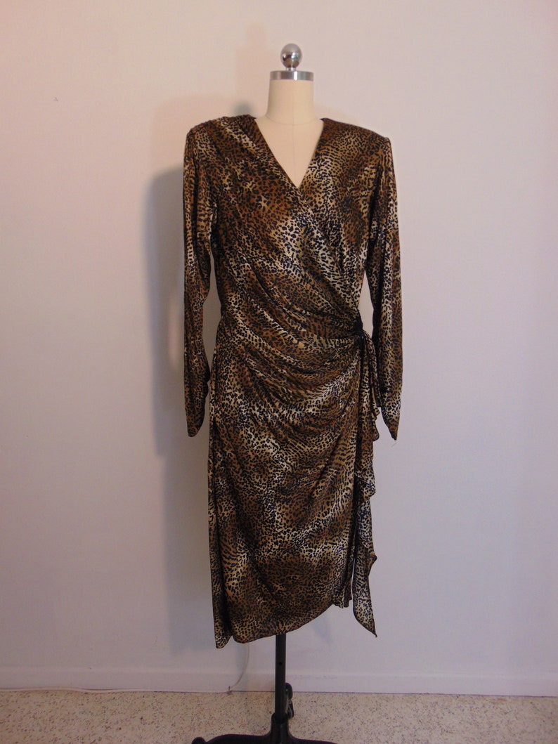 80s leopard print wrap cocktail dress size medium