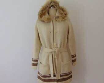 80s Ingo wool sweater coat with fur trim size medium