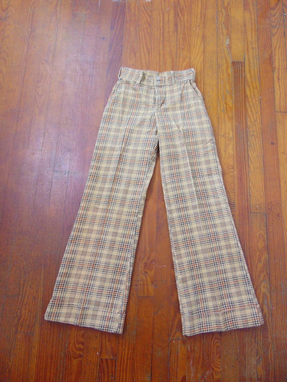 70s plaid corduroy wide leg pants size small