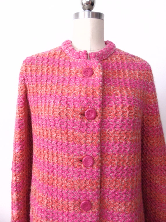 60s Italian mod sweater coat in hot pink Blooming… - image 6