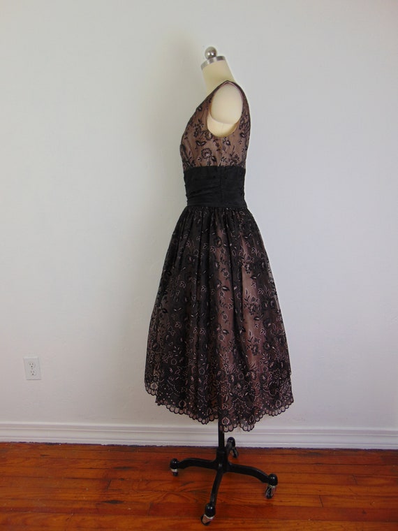 50s fit n flare flocked velvet cocktail dress siz… - image 7