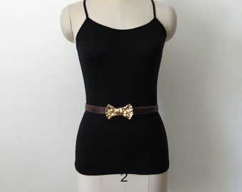 80s Moss Mills GOLD Bow belt size 26" to 31"