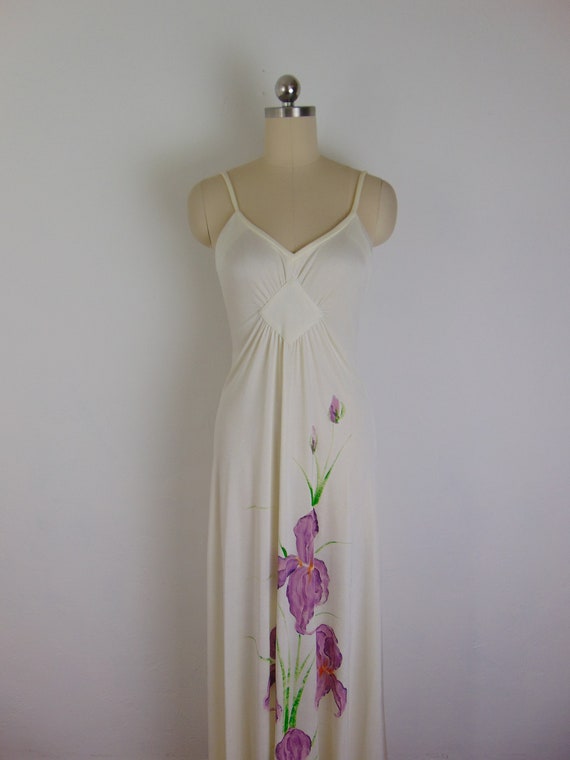 70s hand painted maxi dress with Orchids size sma… - image 10