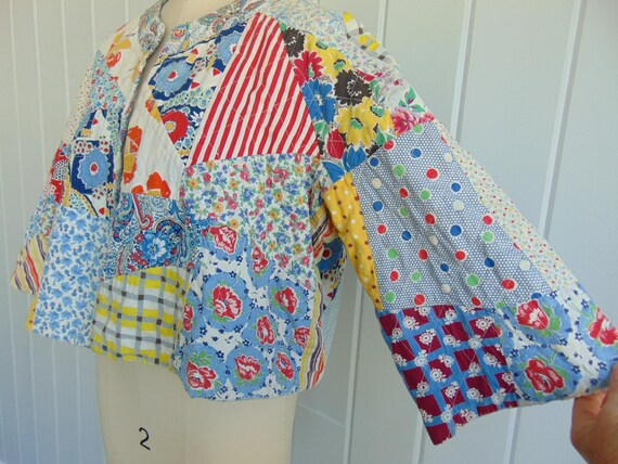70s patchwork quilt cropped jacket size medium - image 3