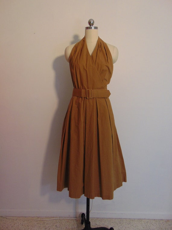 80s does 50s cotton Khaki sundress with halter top