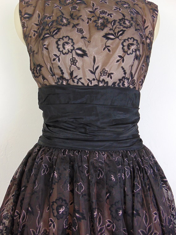 50s fit n flare flocked velvet cocktail dress siz… - image 10