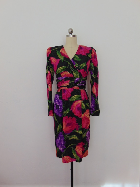 80s floral wiggle cocktail dress size small