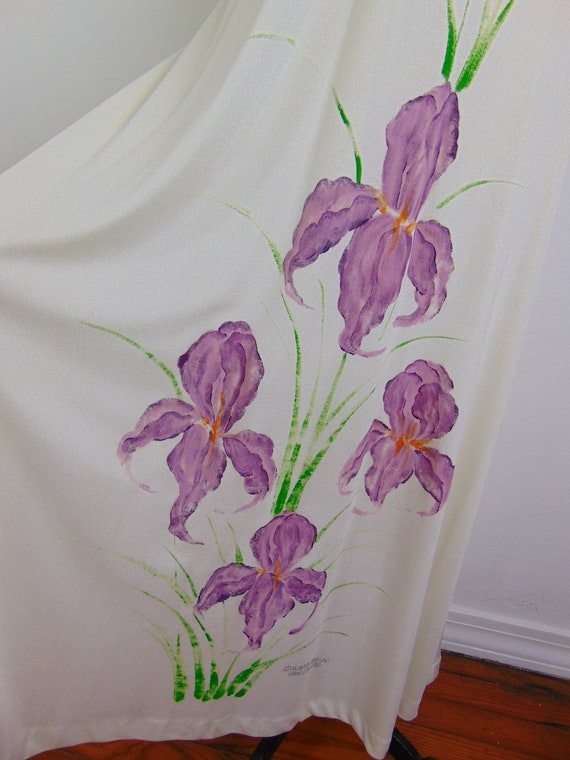 70s hand painted maxi dress with Orchids size sma… - image 3