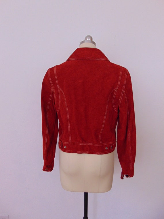 70s red suede cropped jacket size medium - image 3