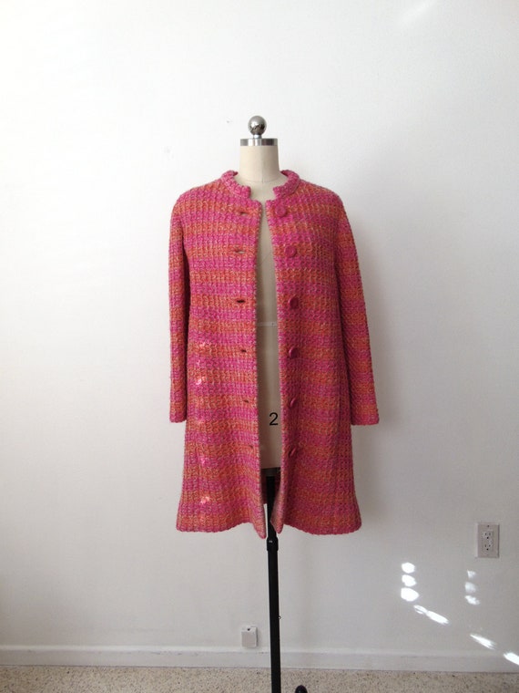 60s Italian mod sweater coat in hot pink Blooming… - image 5