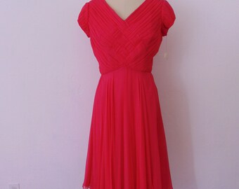 60s hot pink chiffon cocktail dress size medium NWT