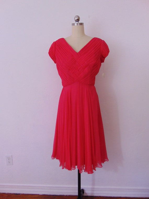 60s hot pink chiffon cocktail dress size medium NW