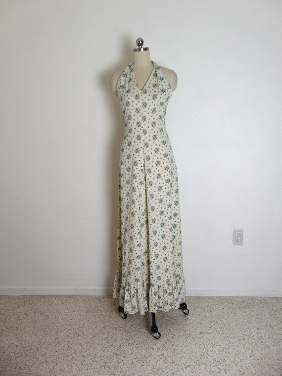 70s Cotton Calico Print MAXI DRESS With Halter Top Size XS | Etsy