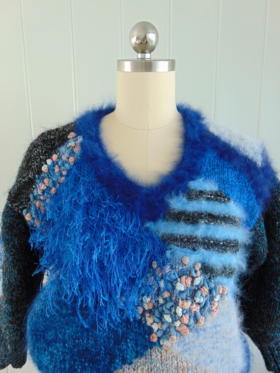 80s patchwork angora sweater size medium - image 7