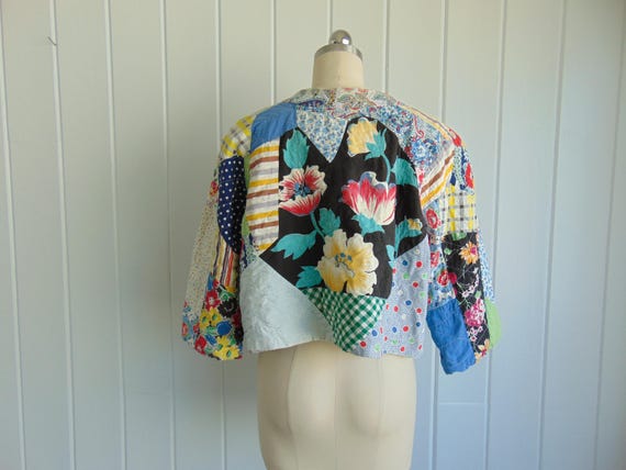 70s patchwork quilt cropped jacket size medium - image 2