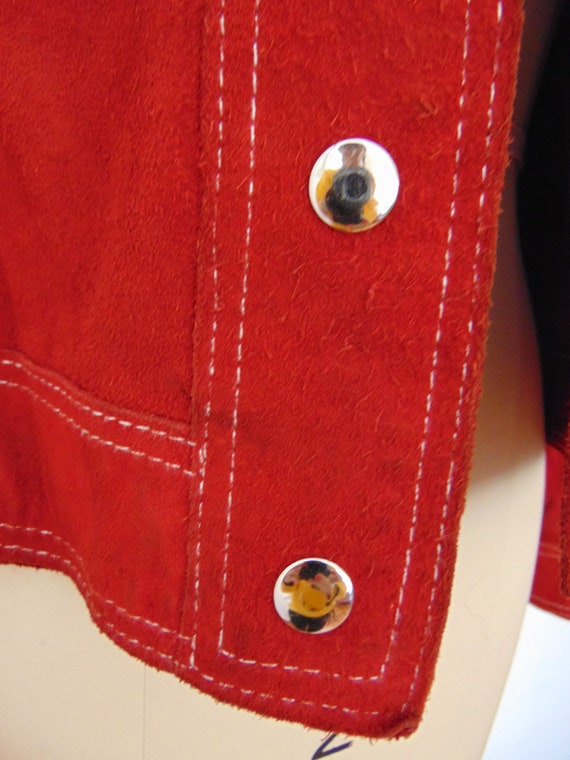 70s red suede cropped jacket size medium - image 4