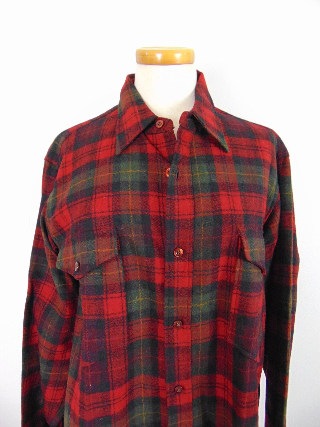 60s Men's Wool Red Plaid Pendleton Shirt Size 16 - Etsy