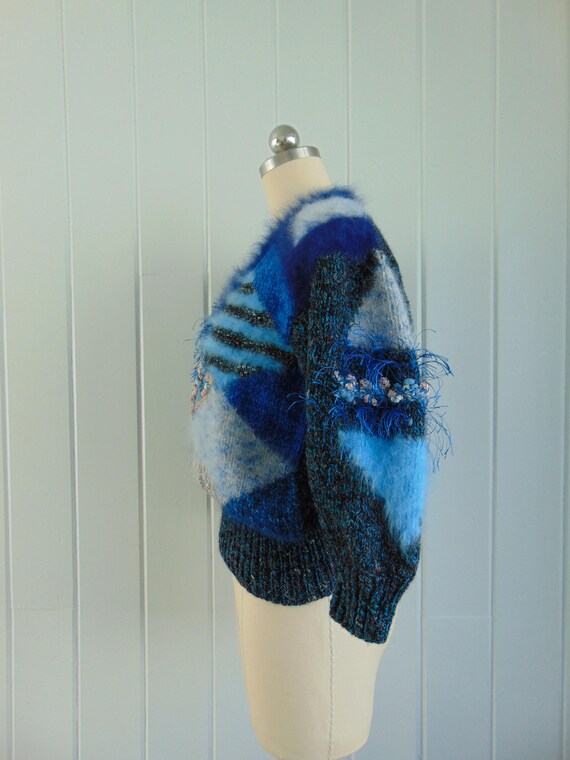 80s patchwork angora sweater size medium - image 4