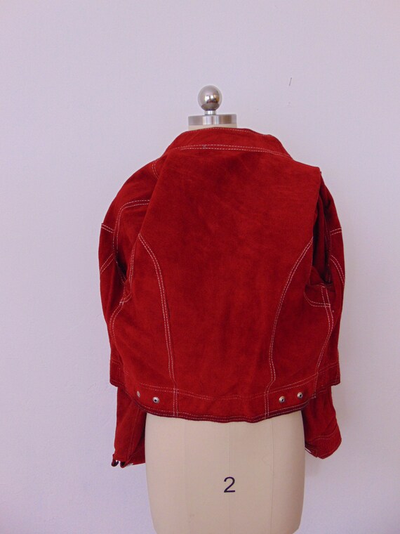 70s red suede cropped jacket size medium - image 10