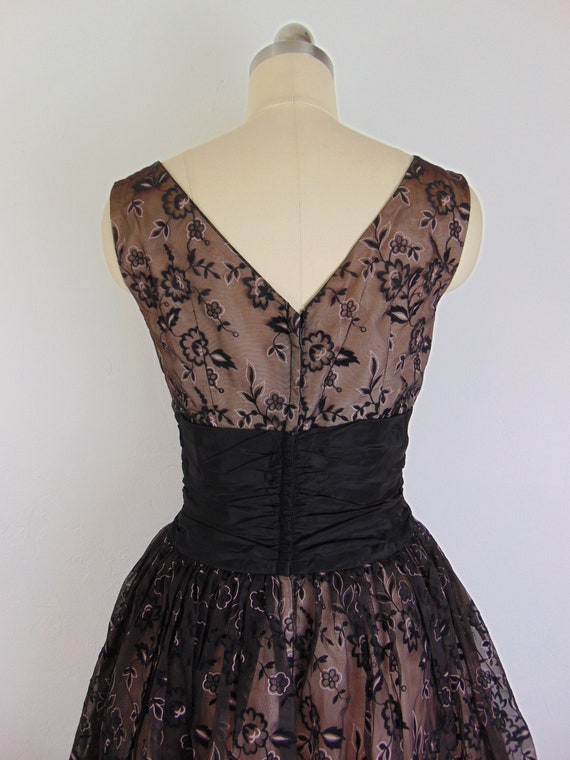 50s fit n flare flocked velvet cocktail dress siz… - image 4