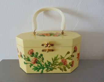 70s decoupage floral wood box purse