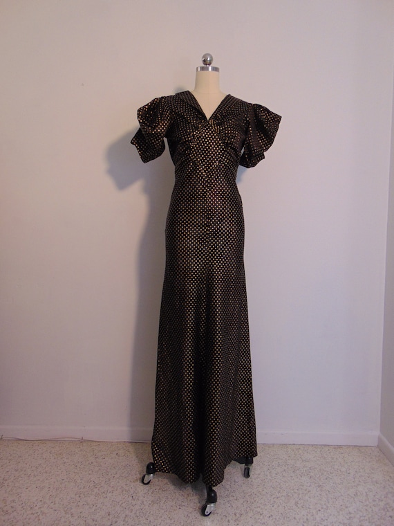 30s taffeta evening gown AMAZING puff sleeves size