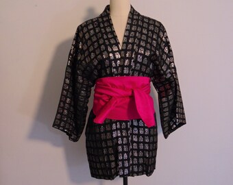 60s black and silver KIMONO jacket with Chinese characters