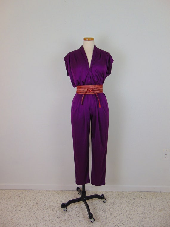 80s Royal Purple Disco Jumpsuit Size 