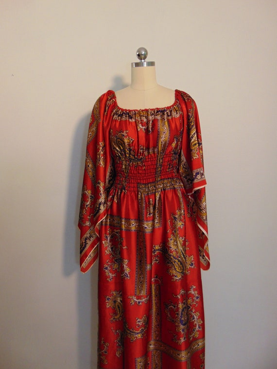 70s boho scarf MAXI dress with huge butterfly slee