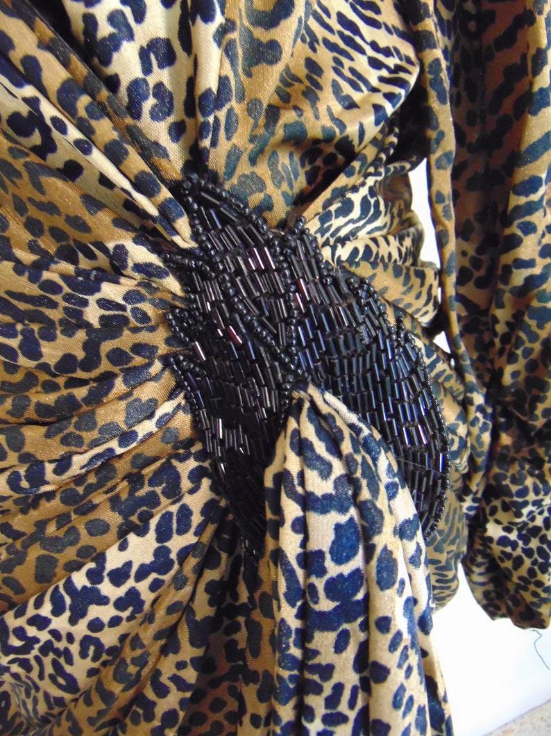 80s leopard print wrap cocktail dress size medium