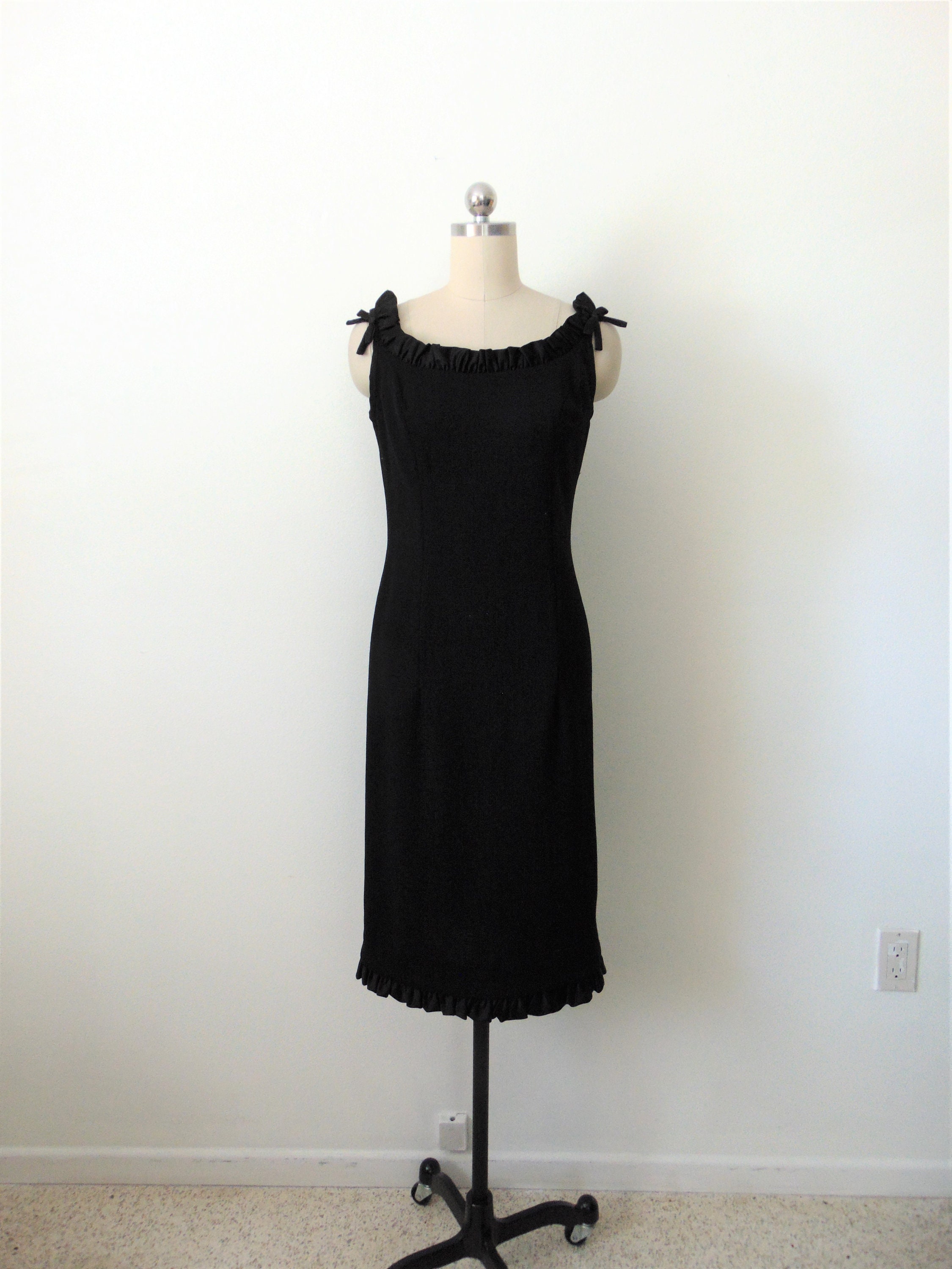 60s Carol Craig black cocktail dress with ruffles and bows size small
