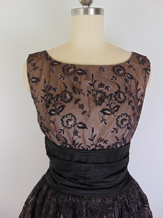 50s fit n flare flocked velvet cocktail dress siz… - image 3