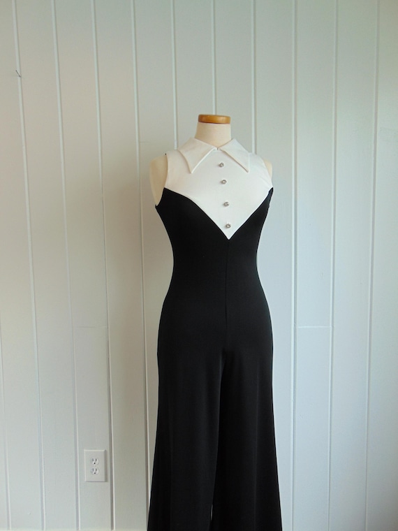 70s tuxedo style jumpsuit size XS - image 6