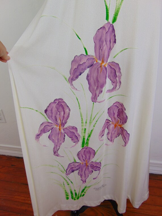 70s hand painted maxi dress with Orchids size sma… - image 9