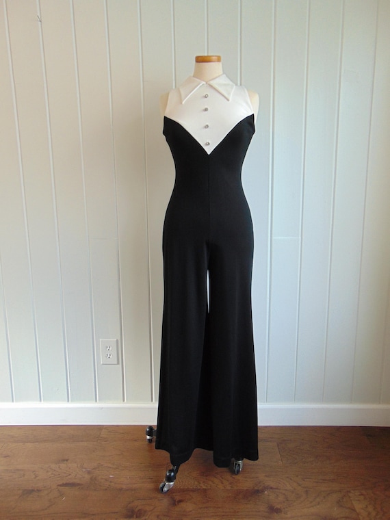 70s tuxedo style jumpsuit size XS - image 1