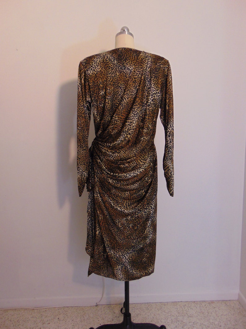 80s leopard print wrap cocktail dress size medium