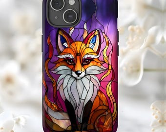Fox-telefoonhoesje met gebrandschilderd glas, hoes met fantasiekunstdieren