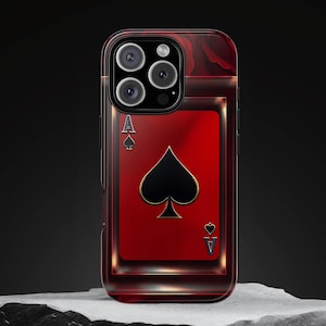 Custodia per telefono di lusso nera e rossa con asso di picche, design ispirato per iPhone 16 15 14 13pro glamour, google pixel 9,8, Samsung S25 S24 S23 S22 S21