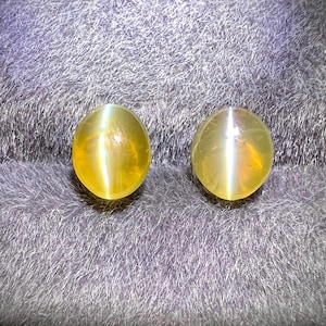 4.22 Ct - Natural Cat’s Eye Pair, Honey Color Chrysoberyl, GFCO Certifed, Earth-mined, Transparent with Strong Ray, Sri Lankan, Unheated