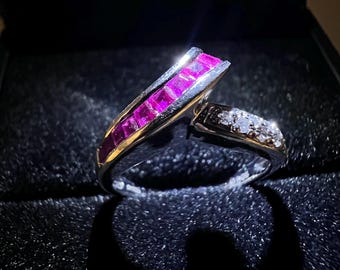 Anello in platino (Pt 900) - Zaffiri rosa (0,43 ct) e diamanti - Misura USA 7