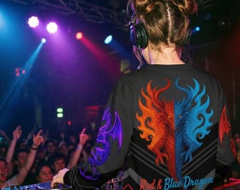 Red and Blue Dragon Sweatshirt | Fantasy Streetwear Pullover