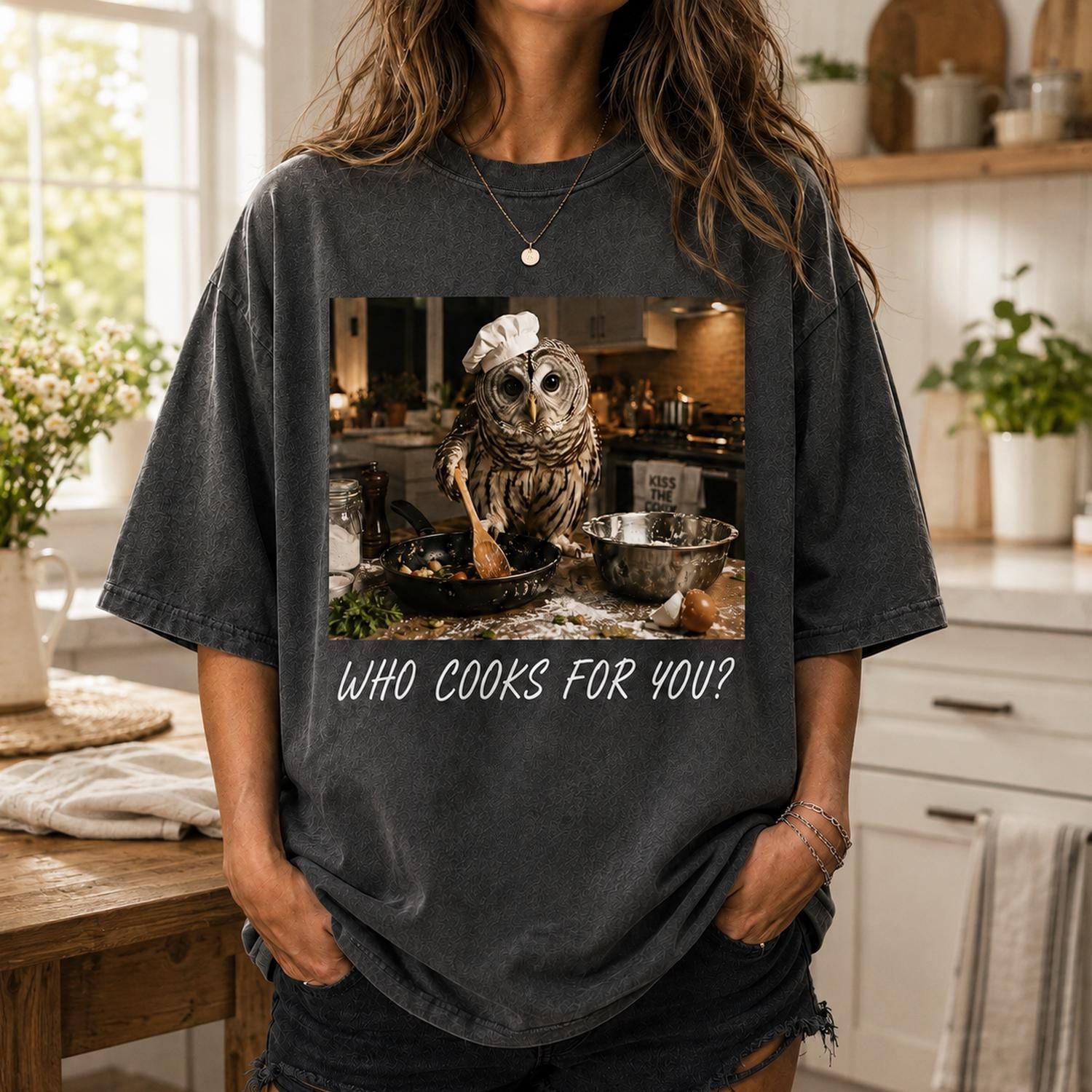 Who Cooks For You Owl Chef T-Shirt, Funny Cooking Pun Graphic Tee