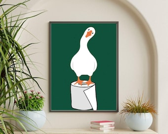 Silly Goose Bathroom Art Print: Quirky Dark Green Decor (Digital Download)