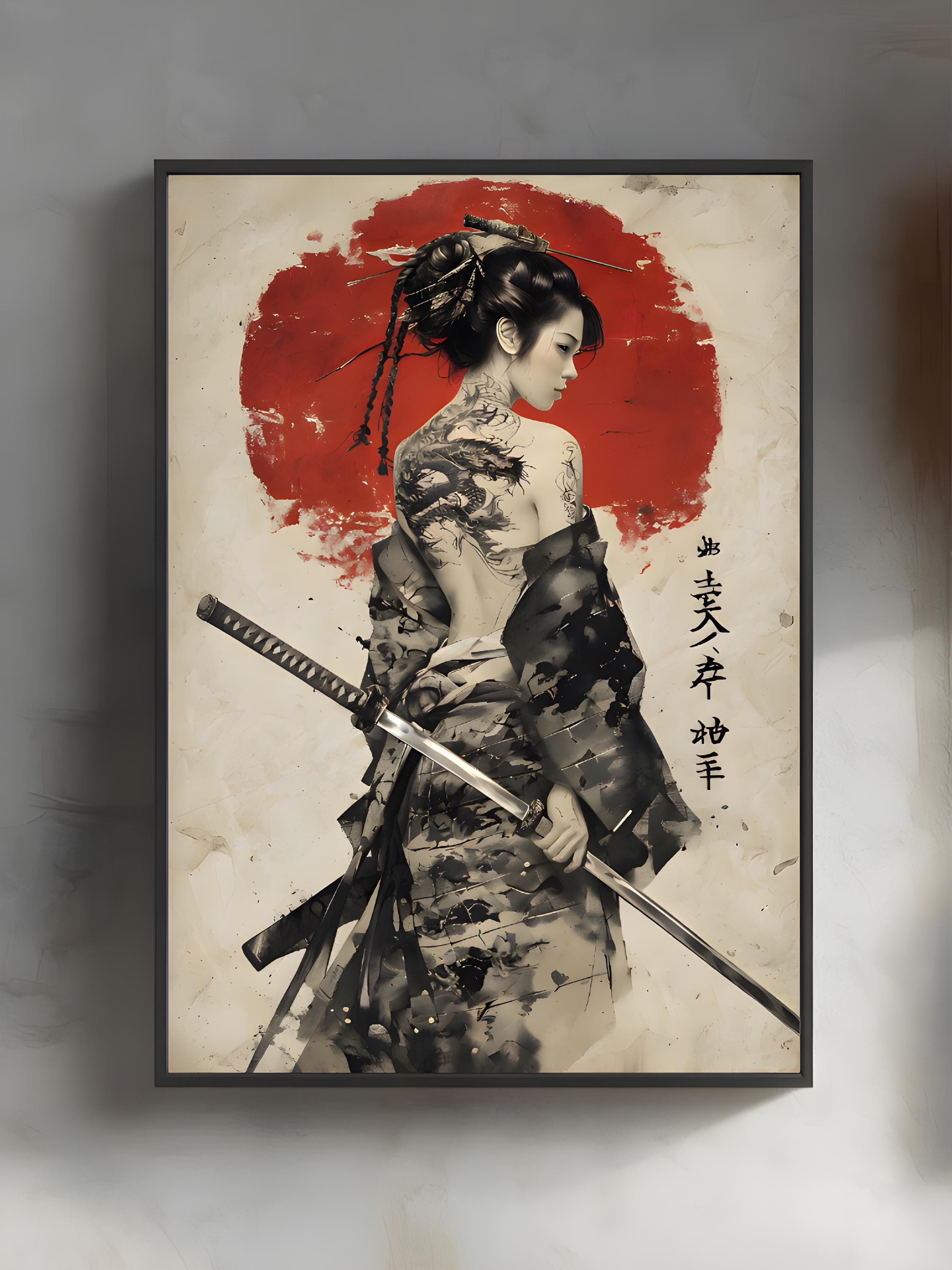 Female Samurai Warrior Red Moon Katana Girl Tasse Magique en céramique