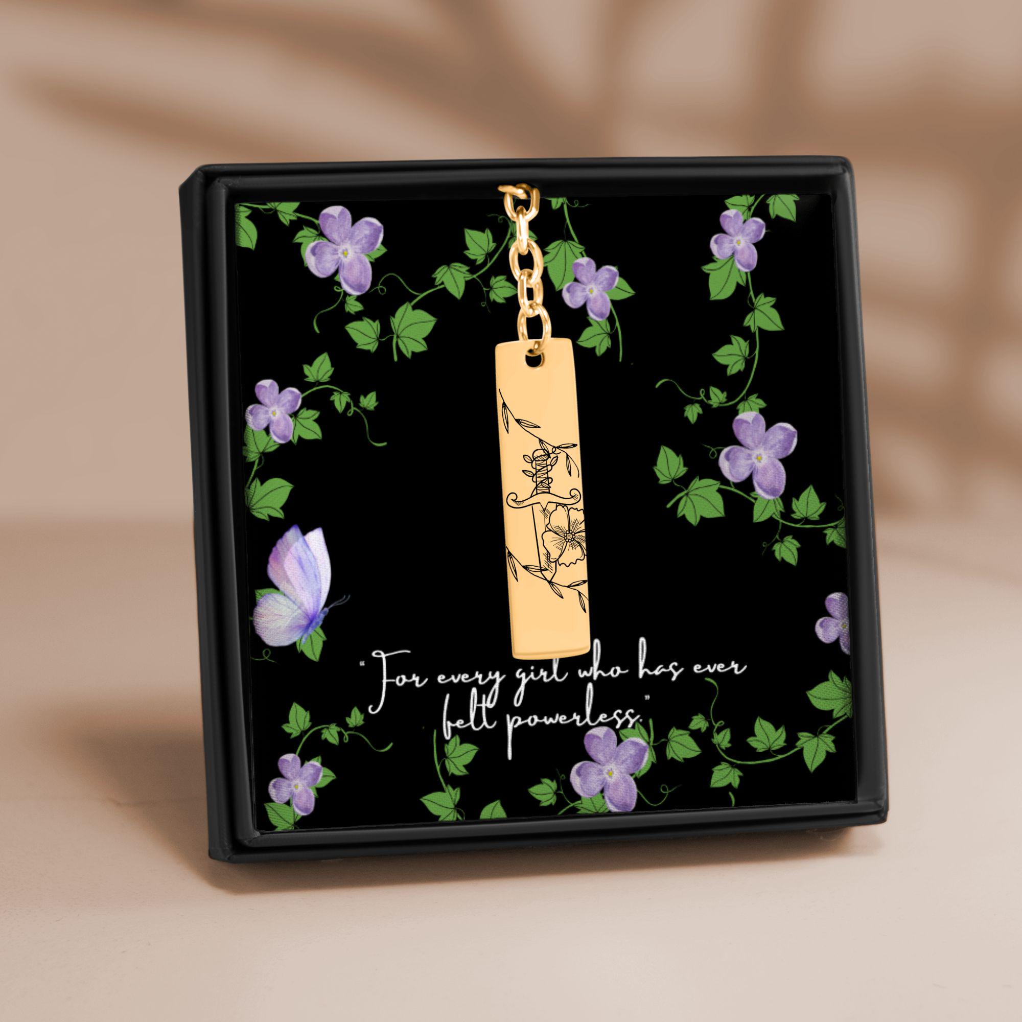 Powerless Book Series Keychain – Dagger and Vine Engraved Pendant