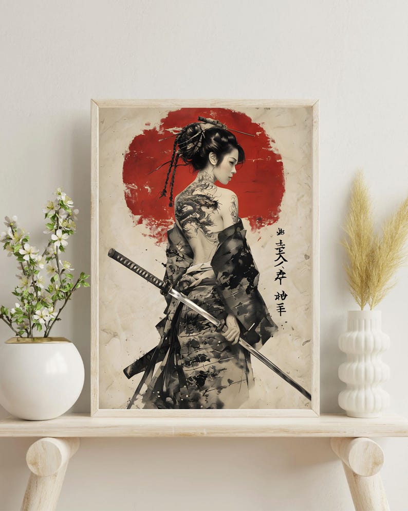 Samurai Woman Art Print – Japanese Warrior With Katana (digital ...